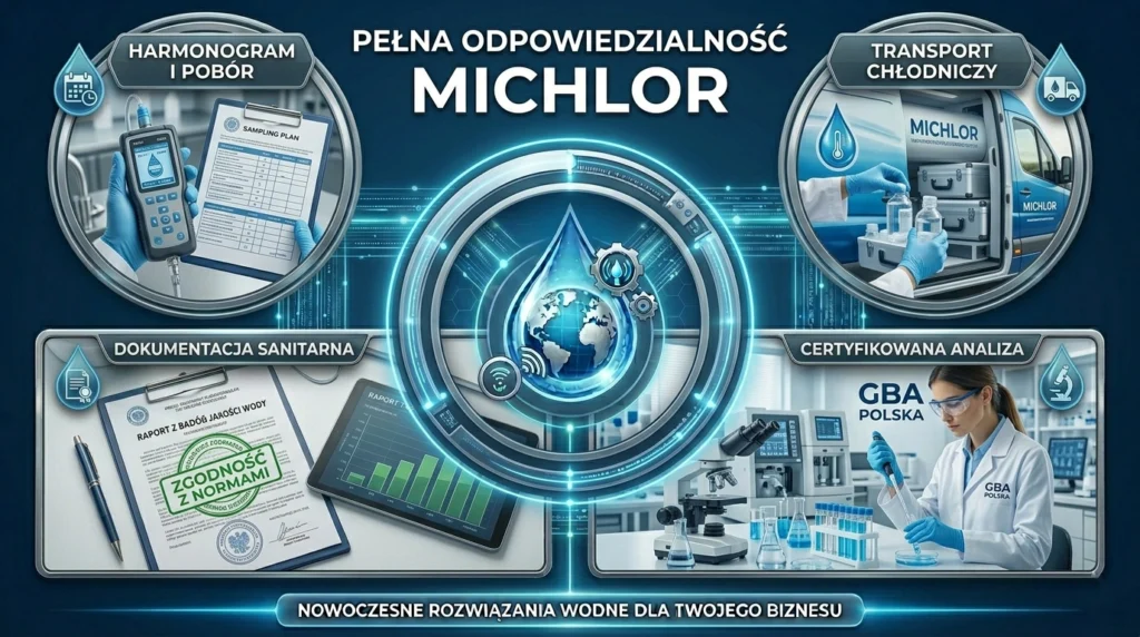 Kompleksowy monitoring wody dla firm — od poboru próbek do dokumentacji SANEPID (ilustracja wygenerowana z pomocą AI)